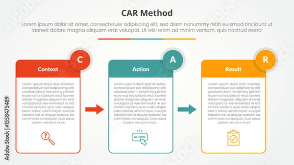 Fototapeta CAR interview model infographic concept for slide presentation with table box and arrow direction with 3 point list with flat style