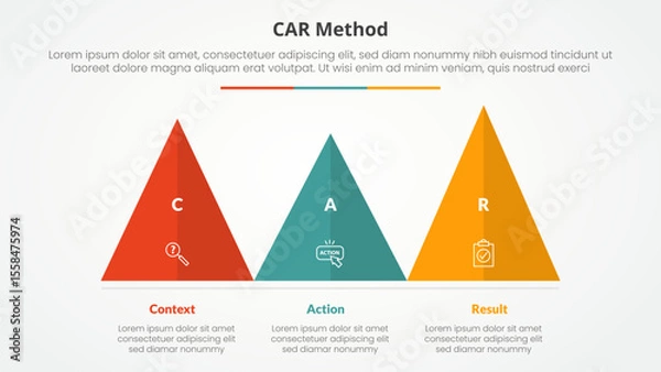 Fototapeta CAR interview model infographic concept for slide presentation with triangle pyramid shape horizontal with 3 point list with flat style