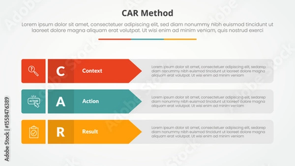 Fototapeta CAR interview model infographic concept for slide presentation with rectangle arrow stack with 3 point list with flat style