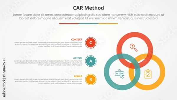 Fototapeta CAR interview model infographic concept for slide presentation with big circle blending connection with 3 point list with flat style