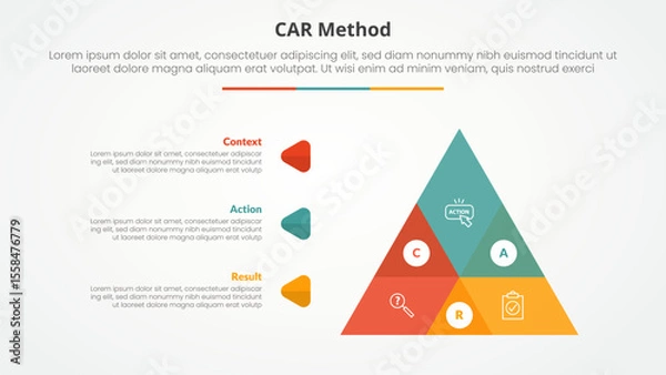 Fototapeta CAR interview model infographic concept for slide presentation with big pyramid shape venn blending with 3 point list with flat style