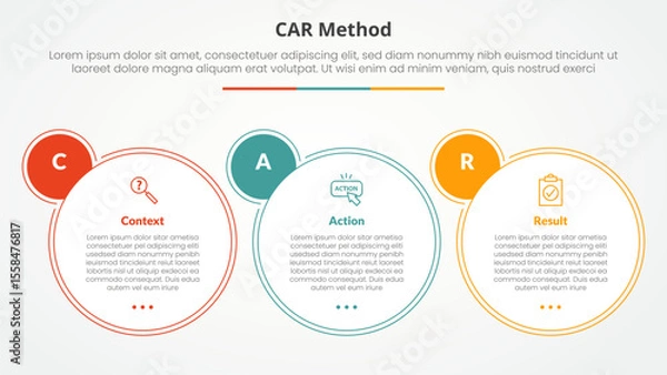Fototapeta CAR interview model infographic concept for slide presentation with big circle outline and badge on right with 3 point list with flat style