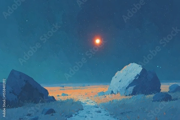 Fototapeta Dramatic low-angle shot of a statue reaching towards a swirling, vortex-like sky. Dark, moody, and evocative.. Beautiful simple AI generated image