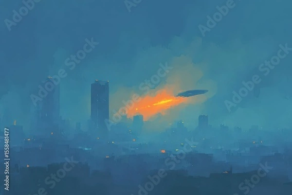 Fototapeta Dramatic low-angle shot of a statue reaching towards a swirling, vortex-like sky. Dark, moody, and evocative.. Beautiful simple AI generated image