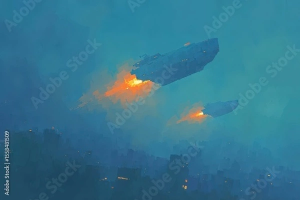 Fototapeta A cyberpunk-style portrait of a man with a digital face mask, glowing neon lines, and advanced robotic limbs . Beautiful simple AI generated image