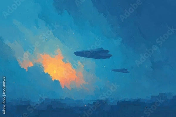 Fototapeta Dramatic low-angle shot of a statue reaching towards a swirling, vortex-like sky. Dark, moody, and evocative.. Beautiful simple AI generated image