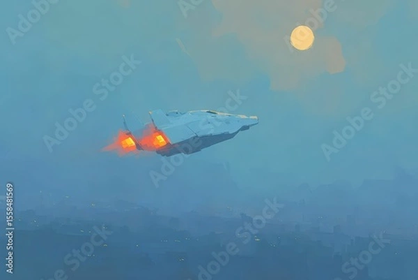 Fototapeta A cyberpunk-style portrait of a man with a digital face mask, glowing neon lines, and advanced robotic limbs . Beautiful simple AI generated image