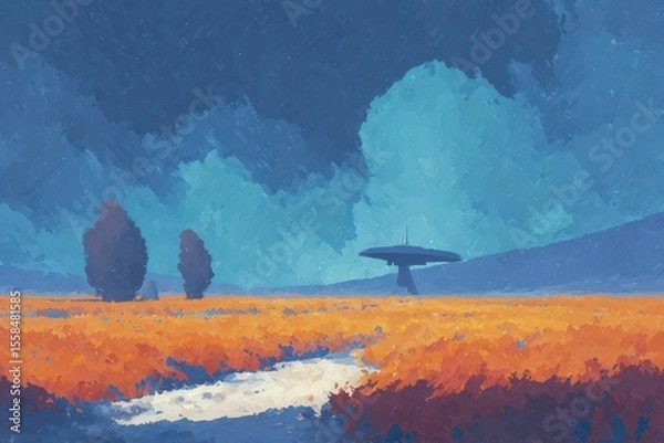 Fototapeta A cyberpunk-style portrait of a man with a digital face mask, glowing neon lines, and advanced robotic limbs . Beautiful simple AI generated image