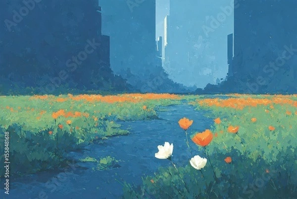 Fototapeta A full-length Descendant of man with a body resemb_007. Beautiful simple AI generated image