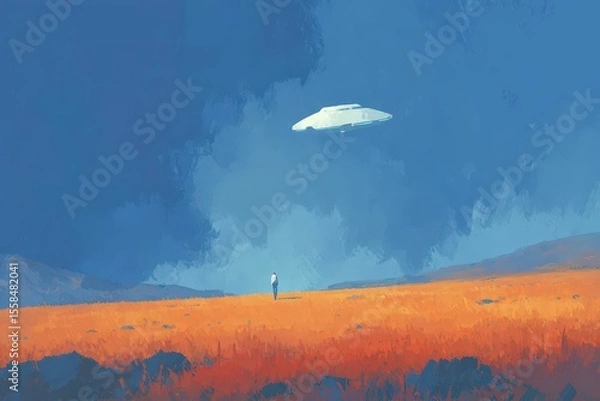 Fototapeta Dramatic low-angle shot of a statue reaching towards a swirling, vortex-like sky. Dark, moody, and evocative.. Beautiful simple AI generated image