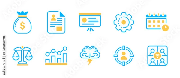 Obraz Business icon set in dualtone style for finance, career, teamwork, productivity, legal compliance, corporate growth, and innovation.