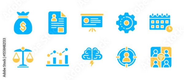 Obraz Business icon set in dualtone style for finance, career, teamwork, productivity, legal compliance, corporate growth, and innovation.