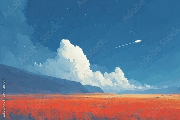 Fototapeta Dramatic low-angle shot of a statue reaching towards a swirling, vortex-like sky. Dark, moody, and evocative.. Beautiful simple AI generated image