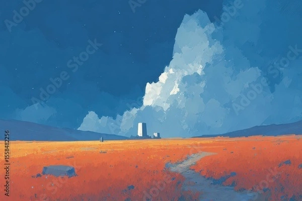 Fototapeta A cyberpunk-style portrait of a man with a digital face mask, glowing neon lines, and advanced robotic limbs . Beautiful simple AI generated image