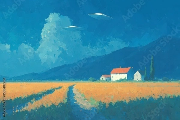 Fototapeta A cyberpunk-style portrait of a man with a digital face mask, glowing neon lines, and advanced robotic limbs . Beautiful simple AI generated image