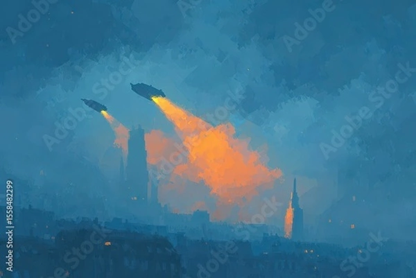 Fototapeta Dramatic low-angle shot of a statue reaching towards a swirling, vortex-like sky. Dark, moody, and evocative.. Beautiful simple AI generated image