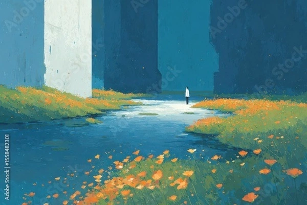 Fototapeta Dramatic low-angle shot of a statue reaching towards a swirling, vortex-like sky. Dark, moody, and evocative.. Beautiful simple AI generated image