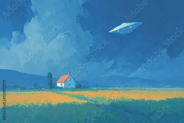 Fototapeta Dramatic low-angle shot of a statue reaching towards a swirling, vortex-like sky. Dark, moody, and evocative.. Beautiful simple AI generated image