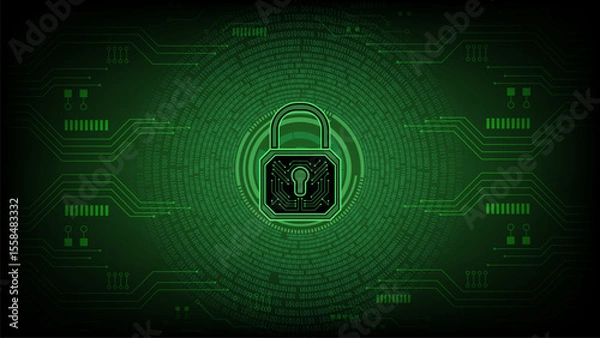 Obraz Digital lock cybersecurity data protection with encryption green technology secure network