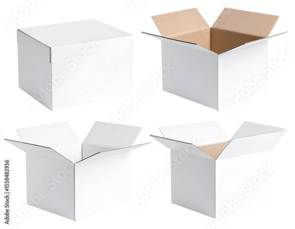 Fototapeta Essential white cardboard boxes presented in a versatile collection for all your packaging requirements