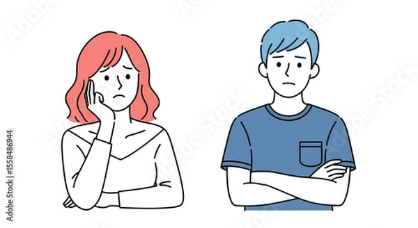 Fototapeta Sad Couple Illustration Upset Woman and Man Showing Disappointment