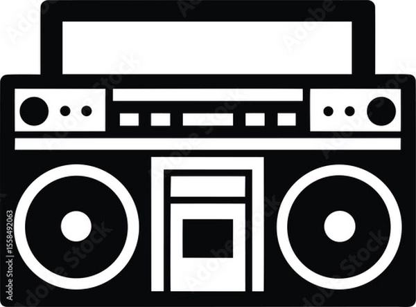 Obraz Old-school boombox outline - double cassette deck vector, EPS JPEG PNG