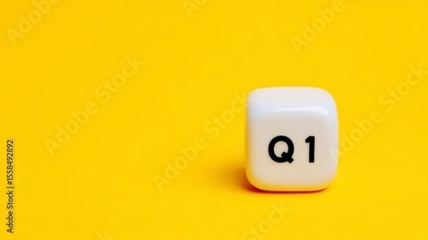 Fototapeta Q1 first quarter business report banner and concept. Block on bright orange background. Vibrant quarterly financial summary visual aid showcasing key performance indicators on a sunny