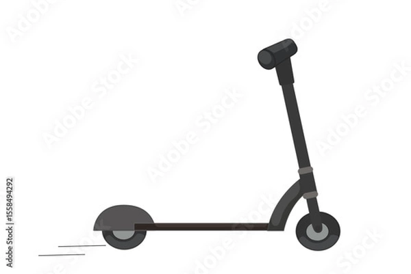 Fototapeta Simple black kick scooter illustration in minimal flat style with motion lines on white background