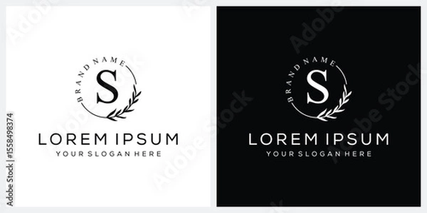 Obraz Initial letter S cosmetics fashion logo design, serif font graphic icon, leaves nature symbol concept