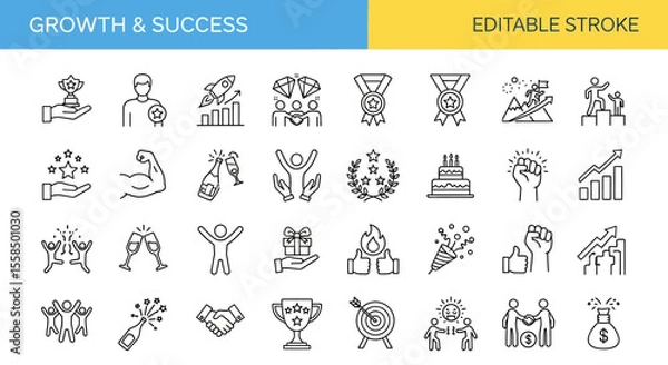 Fototapeta Line Icons Illustrating Business Growth and Achievement Editable Stroke Vectors for Success (71 Characters)
