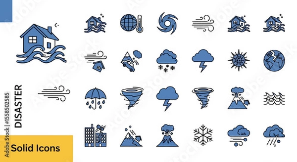 Fototapeta Disaster Icons Collection Vector Set Depicting Natural Calamities and Weather Events for Design and Illustration