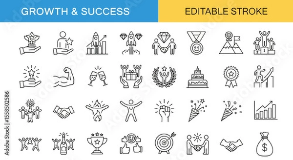 Fototapeta Growth and Achievement Success Icon Set for Business and Career Progress (Editable Stroke)