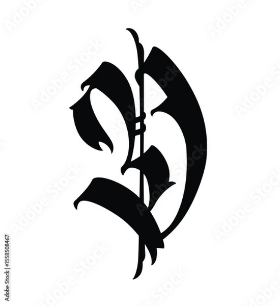 Fototapeta Letter in the Gothic style. Vector. Alphabet. Calligraphy and lettering. Medieval Latin letter. Logo for the company. Monogram. Elegant font for tattoo.
