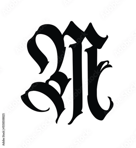 Fototapeta Letter in the Gothic style. Vector. Alphabet. Calligraphy and lettering. Medieval Latin letter. Logo for the company. Monogram. Elegant font for tattoo.