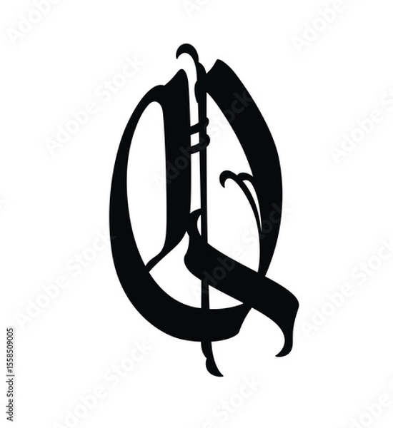 Fototapeta Letter in the Gothic style. Vector. Alphabet. Calligraphy and lettering. Medieval Latin letter. Logo for the company. Monogram. Elegant font for tattoo.