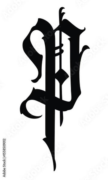 Fototapeta Letter in the Gothic style. Vector. Alphabet. Calligraphy and lettering. Medieval Latin letter. Logo for the company. Monogram. Elegant font for tattoo.