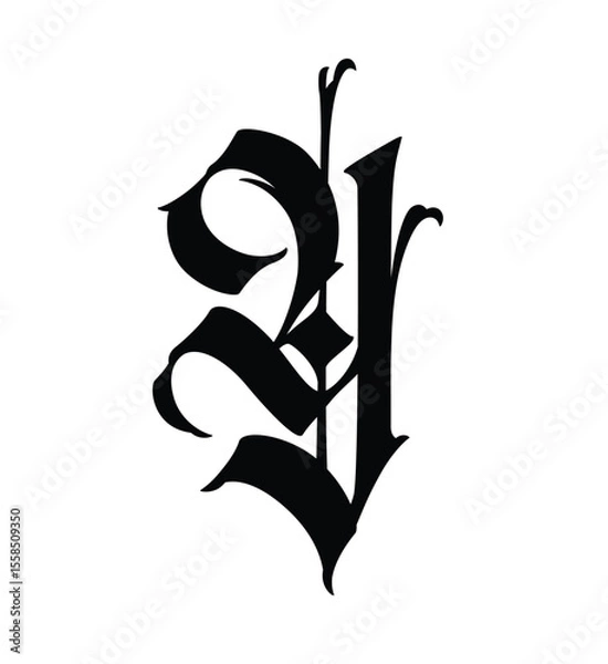 Fototapeta Letter y, in the Gothic style. Vector. Alphabet. Calligraphy and lettering. Medieval Latin letter. Logo for the company. Monogram. Elegant font for tattoo.