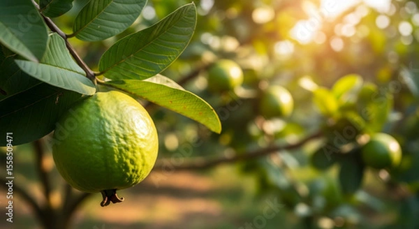 Fototapeta Fresh Guava Fruit Growing On Tree In Orchard