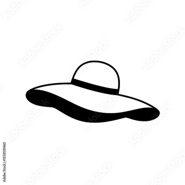 Fototapeta Elegant sun hat: An intricately designed monochrome illustration of a sun hat with a ribbon accent, epitomizing sophistication and offering respite from the sun's glare.