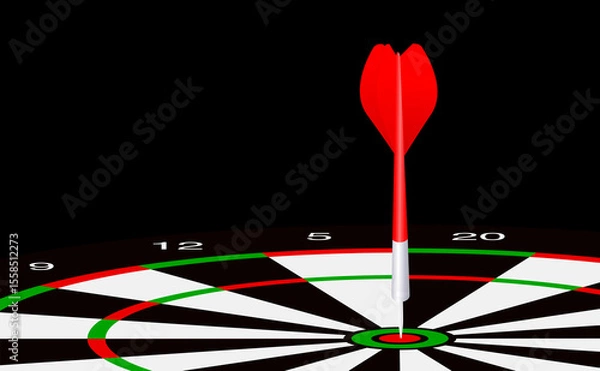 Obraz Darts target with needles reaching the target. Black background. Copy space.