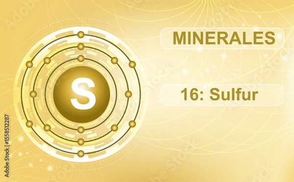 Obraz Sulfur, the 16th element of the periodic table of elements. Abstract green background. Information medical poster.