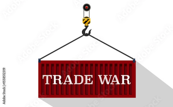 Obraz Trade war. Dock crane and cargo sea container for loading and unloading cargo containers.