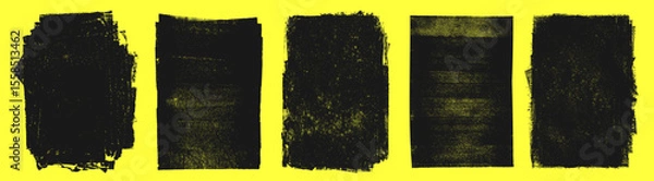 Fototapeta Grunge A4 textures set. Linocut, relief printing rectangle rough textured distressed aged shapes collection. Black uneven edge backgrounds, text frames. Paint roller stains, lino ink grungy remains