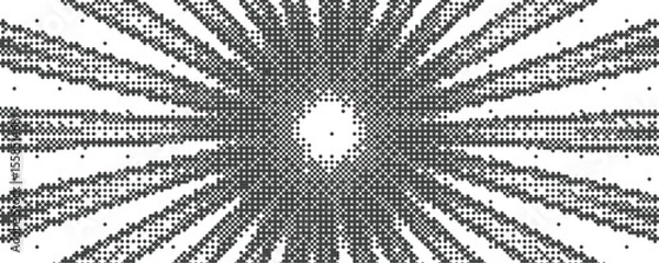 Obraz Sun rays bitmap background. Speed lines explosion, sunburst with abstract pixel art vector texture.