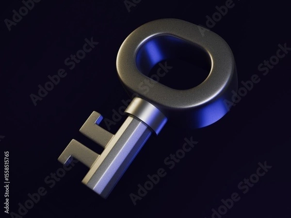 Obraz 3D Rendered Metallic Key on Dark Background