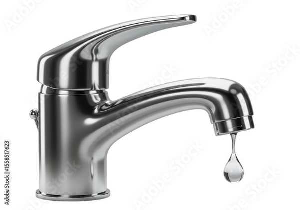 Obraz Isolated Shiny Silver Faucet with Dripping Water Drop