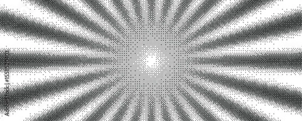 Obraz Sun rays bitmap background. Speed lines explosion, sunburst with abstract pixel art vector texture.