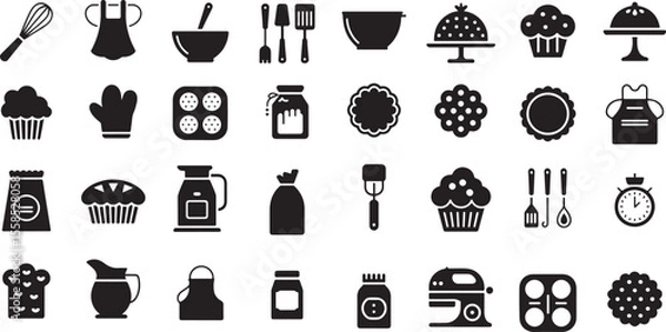 Fototapeta Baking and cooking utensils and treats whisk apron