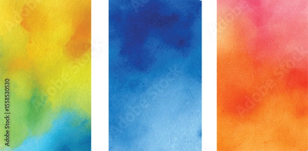 Fototapeta set Vertical Watercolor Texture Panels Yellow Green Blue Orange Red Gradient Backgrounds Abstract Art Design Elements