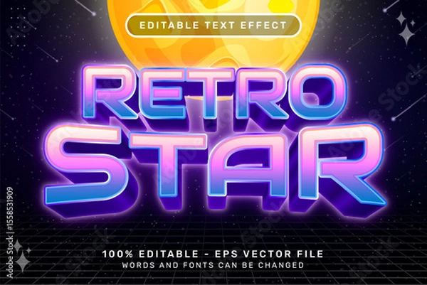 Fototapeta retro star text effect and editable text effect with retro space illustrations and neon lights
